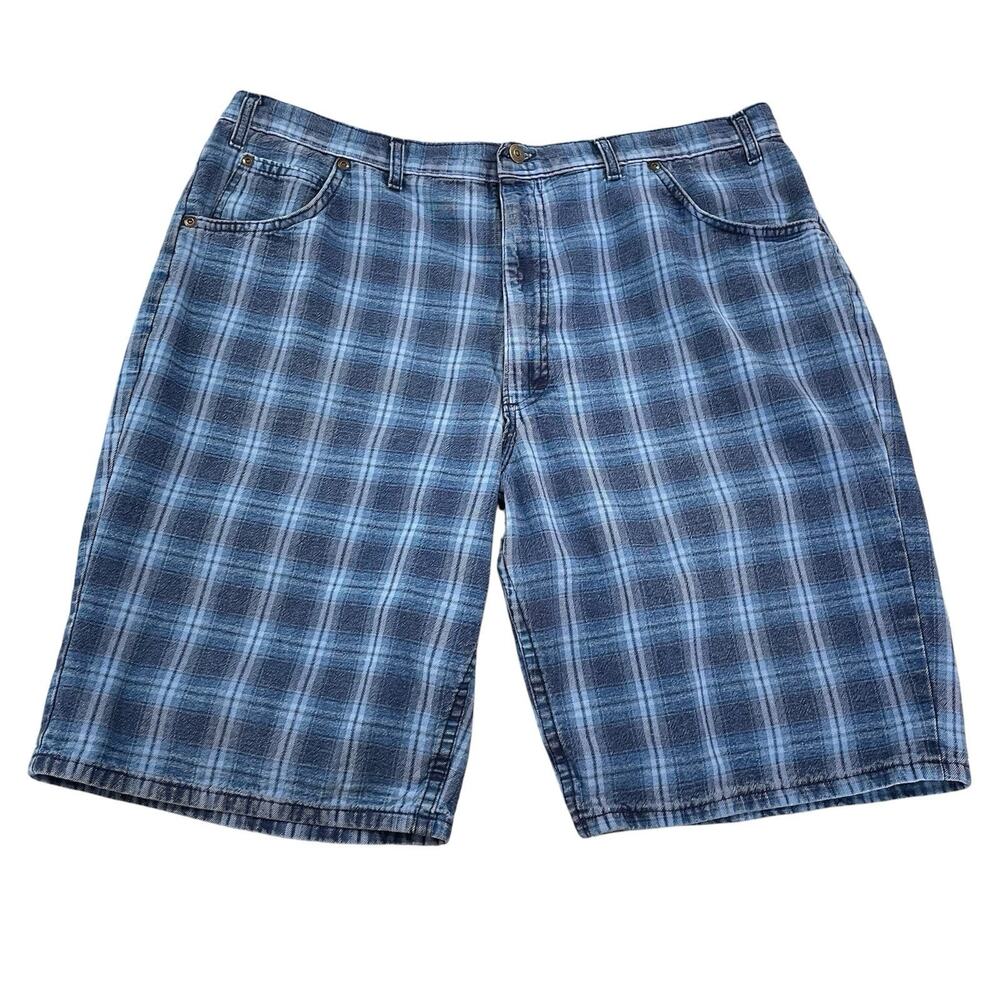 Vintage Plaid Jean Shorts Mens Fit 38 (40 Tag) Baggy 90s Streetwear by Sostanza